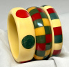 SZ77 red, cream and blue Shultz & Pantti bakelite bangles